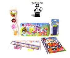 NEW  MOSHI MONSTERS SCHOOL TIN BOX SET Pencil Tin Ruler Rubber Stapmer And Notepad And Pencil Sharpener