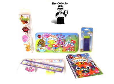 NEW  MOSHI MONSTERS SCHOOL TIN BOX SET Pencil Tin Ruler Rubber Stapmer And Notepad And Pencil Sharpener