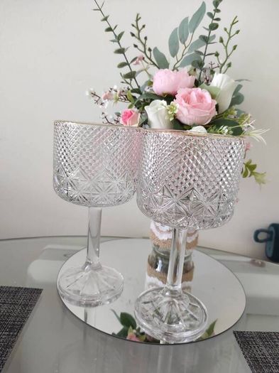 Set of 2 gin glasses, glass, crystal, gold, new never used