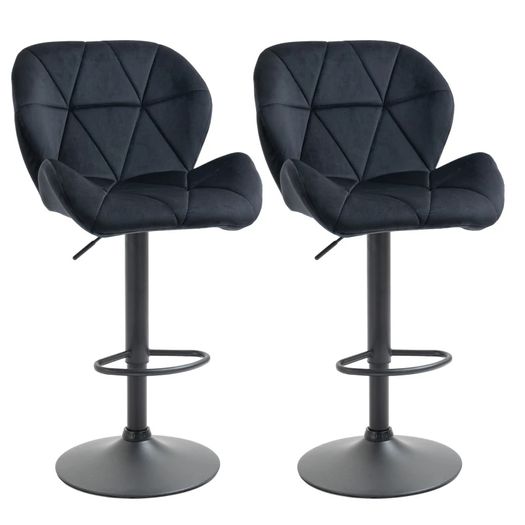 2-Piece Bar Stools Swivel Bar Chairs with Backrest Adjustable Height Bistro Stools Counter Stools Velvet Touch Armless Foam Black 51.5x57.5x93-114.5 cm