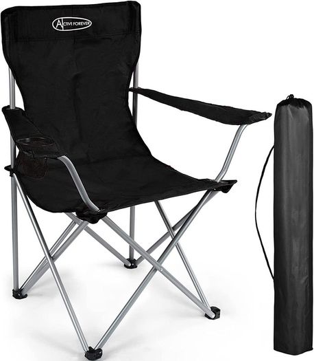Outdoor Folding Camping Chair with Cup Holder Storage Bag, Lightweight Portable for Beach, Barbecue, Fishing (Black)