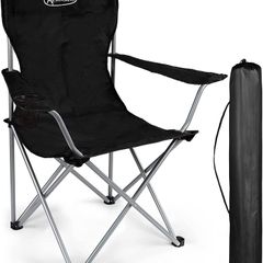 Outdoor Folding Camping Chair with Cup Holder Storage Bag, Lightweight Portable for Beach, Barbecue, Fishing (Black)