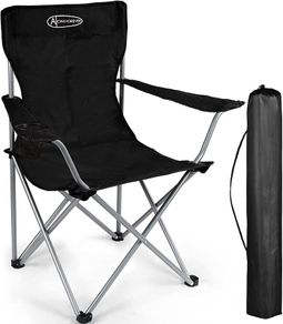 Outdoor Folding Camping Chair with Cup Holder Storage Bag, Lightweight Portable for Beach, Barbecue, Fishing (Black)