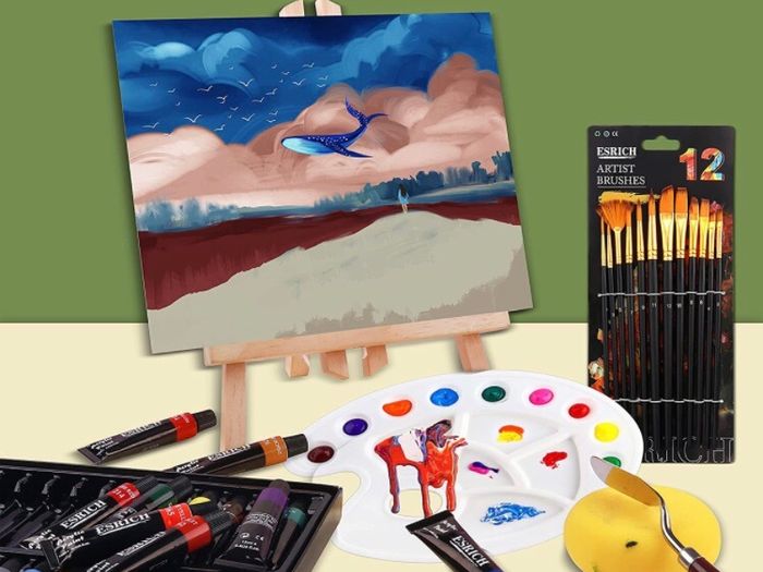 Professional Acrylic Paint Set,47PCS with Brush,Acrylic Paint,Easel,Blank Canvas,Palette,Paint Knife,Brush Cup and Art Sponge