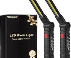 Work Light Valentines Gifts for Men Him Boyfriend Husband, LED Torch Rechargeable Inspection Lamp Magnetic Emergency BBQ Light, Mens Gadgets (2 Pack, Black)