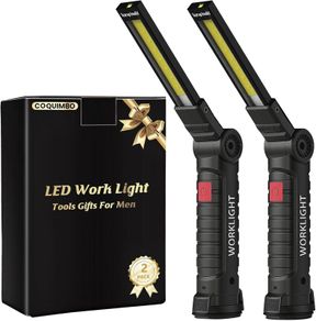 Work Light Valentines Gifts for Men Him Boyfriend Husband, LED Torch Rechargeable Inspection Lamp Magnetic Emergency BBQ Light, Mens Gadgets (2 Pack, Black)