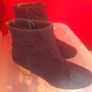 ladies gold block heel suede navy ankle boots size 5 Image 2