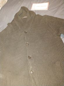 French Connection (FCUK) Men's Shawl Collar Knit Cardigan in a black chunky ribbed knit