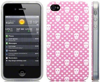 Iphone 4 4s Skull & Hearts Image Gel Case Cover White On Pink Background