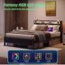 King Size Bed Frame with Storage,LED Lights,5ft Metal Bed Frame Kingsize Bed Frame with Charging Station,Mattress Foundation,Strong Steel Slats Support,Noise Free,Black Image 6