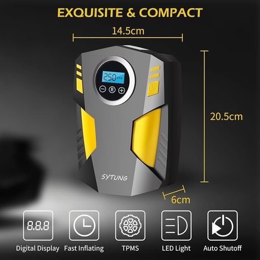 NEW SALE | Digital Tyre Inflator, Portable Air Compressor Car Tyre Pump with 3 Nozzle Adaptors and Digital LED Light, 12V Rapid Tyre Inflator Air Compressor for Car Tires and Other Inflatables