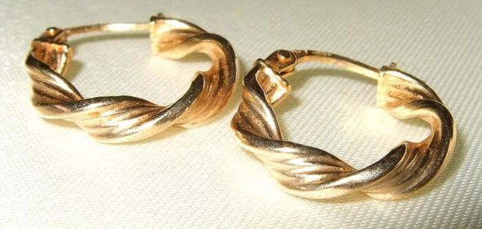 Pristine 9ct Gold 1" Twisted Rope Hoop Earrings