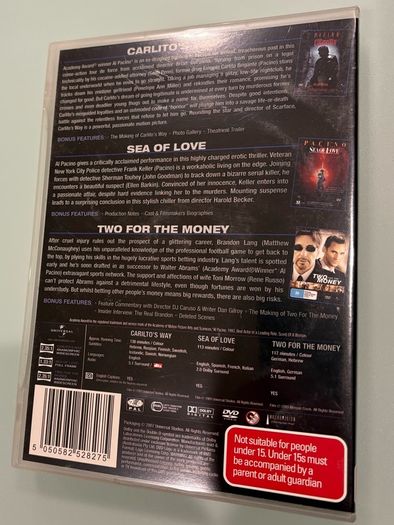 Al Pacino 3 DVD Box Set (Carlito's Way / Sea of Love / Two for the money)
