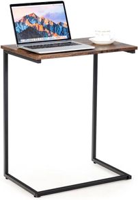 NEW SALE | C-Shaped Side Table, Industrial Sofa End Table with Non-Slip Foot Pads, Computer Laptop Over Bed Tables for Bedroom, Living Room and Office (Single Table, Brown)