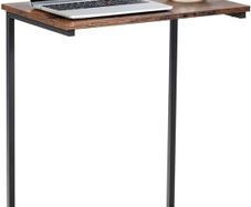 NEW SALE | C-Shaped Side Table, Industrial Sofa End Table with Non-Slip Foot Pads, Computer Laptop Over Bed Tables for Bedroom, Living Room and Office (Single Table, Brown)