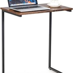 NEW SALE | C-Shaped Side Table, Industrial Sofa End Table with Non-Slip Foot Pads, Computer Laptop Over Bed Tables for Bedroom, Living Room and Office (Single Table, Brown)