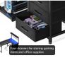 L Shaped Gaming Desk with Drawers  Shelf, 110 by 80 cm Reversible Corner Computer Desk with LED Lights & Power Outlets, Gaming Table with Hook, Carbon Fiber Black Image 4
