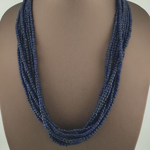 Antique African Style Dark Blue 4-5.5mm Glass Beads Necklace Strand