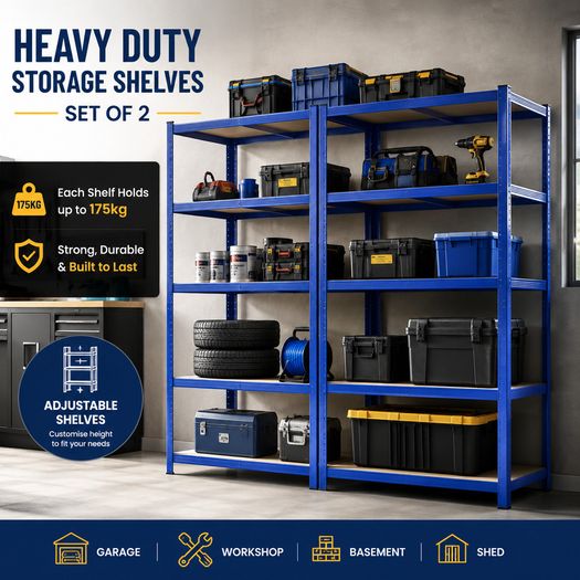 Storage Shelves Set of 2  Heavy Duty Garage Shelving 200 x 100 x 50cm