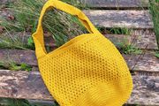Handmade cotton crochet tote bag - mustard yellow, shopping bag, woven shopper  bag
