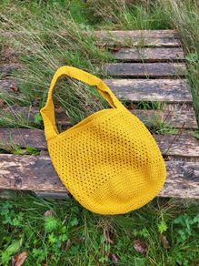 Handmade cotton crochet tote bag - mustard yellow, shopping bag, woven shopper  bag