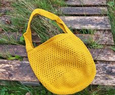 Handmade cotton crochet tote bag - mustard yellow, shopping bag, woven shopper  bag