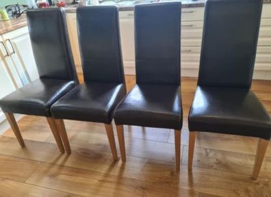 4 Brown Leather Dining Chairs
