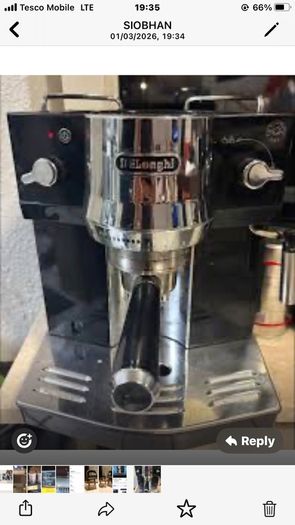 The product in the image is a De'Longhi EC820.B pump espresso coffee machine. Technology: Uses a 15-bar professional pressure pump and a Thermoblock system for fast heating