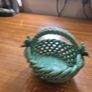 Vintage Ceramic Green Woven Basket with Flowers Image 6