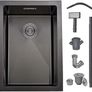 Black Kitchen Sink, 30X40CM Small Sink Stainless Steel Single Bowl, BoomHoze Outdoor Campervan with Overflow, Drainer Fittings, Undermount, Top Mount, Drop in Flushmount Installation, Black Image 8