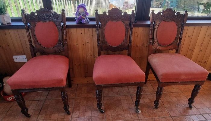 Three Edwardian Upholstered Mahogany Chairs
