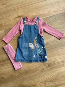 Pinafore dress outfit (pinafore, top, tights), size 18-24 months