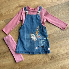 Pinafore dress outfit (pinafore, top, tights), size 18-24 months