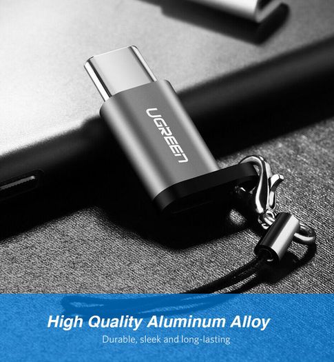 2 X Ugreen Aluminum Alloy OTG Micro USB (Female) to USB-C (Male) QC 3.0/2.0 Charger & Sync Convertor Adapter with Key Chain (Brand New/Warranty)