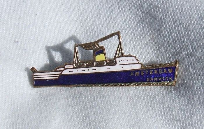 AMSTERDAM III British Railways steamship - vintage enamel badge (1950's/1960's) St. Christopher Railways Servants Orphanage, Derby (B)