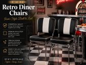 Set of 2 Retro American Diner Dining Chairs Black Faux Leather Chrome Kitchen Chairs 1950s Vintage