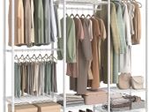 Open Wardrobe Coat Rack Metal Coat Rack with Adjustable Shelves and Clothes Rails Hooks Heavy Duty Separable Ink Black