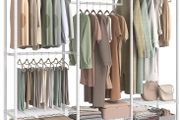 Open Wardrobe Coat Rack Metal Coat Rack with Adjustable Shelves and Clothes Rails Hooks Heavy Duty Separable Ink Black
