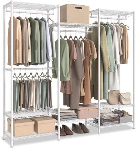Open Wardrobe Coat Rack Metal Coat Rack with Adjustable Shelves and Clothes Rails Hooks Heavy Duty Separable Ink Black
