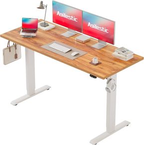 Electric Standing Desk, 150 x 60 cm Height Adjustable Sit Stand Desk with Splice Board and Memory Smart Pannel, Home Office Desks