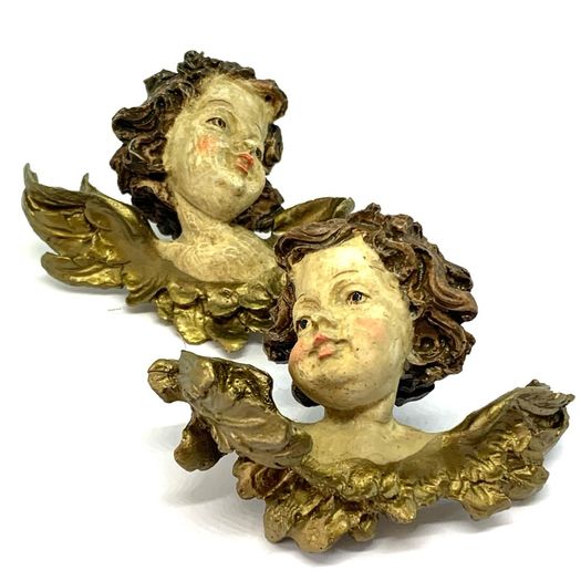 Vintage Hand Painted Pair Of Putto Heads
