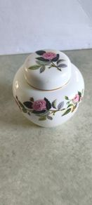 Wedgwood, Small Ginger Jar with Lid, Hathaway Rose Pattern, Pink Rose, 1980 English Bone China, Lidded Pot, Vintage Gif