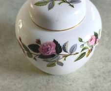 Wedgwood, Small Ginger Jar with Lid, Hathaway Rose Pattern, Pink Rose, 1980 English Bone China, Lidded Pot, Vintage Gif