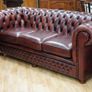 Oxblood Leather Chesterfield Three-Seater Sofa Image 2