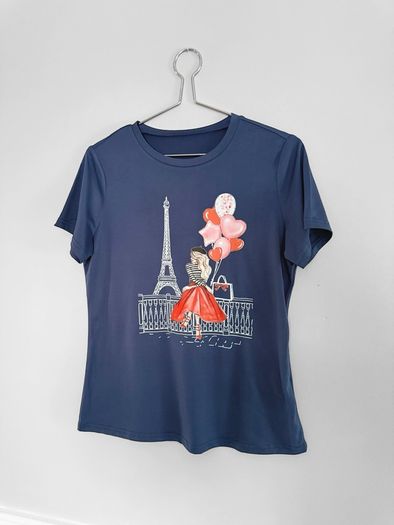 Pre Owned Navy Blue Paris Eiffel Tower Graphic T-Shirt