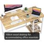 Office Desk 100cm with Monitor Stand, Oak Study Computer Desk, Reversible Storage Shelves, Space Saving, Easy Assembly, For Home and Small Spaces Image 3