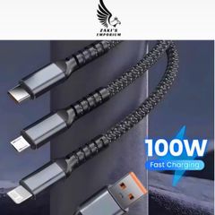 3 In 1 Transparent Super Fast Charging Cable 6A Universal with Type C Usb Micro