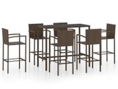 7 Piece Garden Bar Set Poly Rattan Brown
