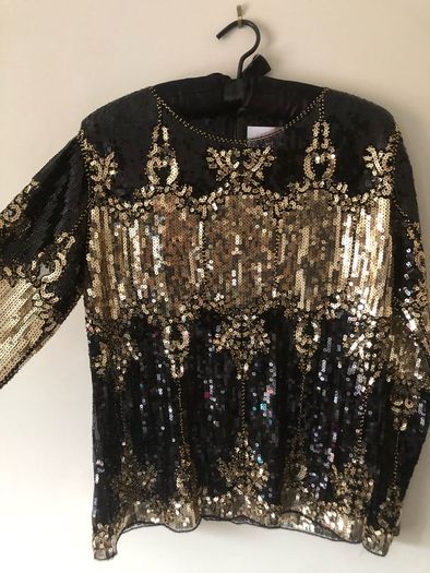 BNWT Savida black gold sequin blouse size small