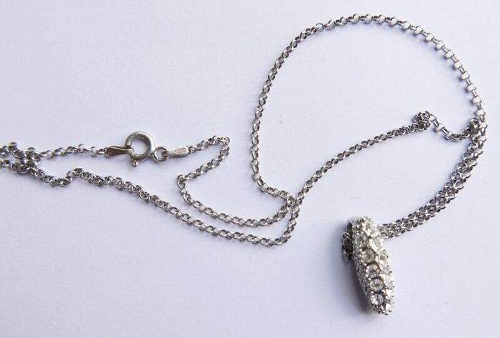 Vintage 925 Sterling Silver Necklace with Crystal-Embellished Pendant